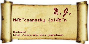 Mácsanszky Jolán névjegykártya